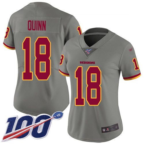 Washington Redskins Limited Gray Women Trey Quinn Jersey NFL Football #18 100th Season Inverted Legend->women nfl jersey->Women Jersey